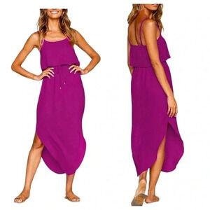 NERLEROLIAN | Magenta Adjustable Straps Split Summer Beach Casual Dress Size XL